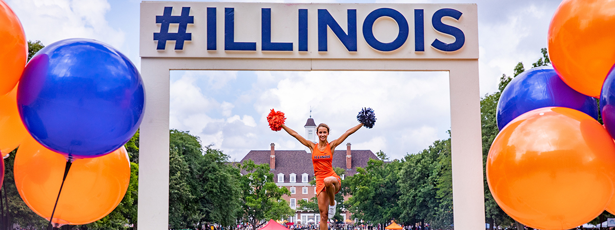 Fighting Illini Cheerleaders set the tone as students enjoy Quad Day as it celebrates its 50th year as an University of Illinois Urbana-Champaign tradition.